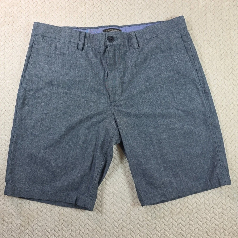 Banana Republic Aiden Shorts Mens 35 Blue Chambray Slim Fit Flat Front 10 Inseam